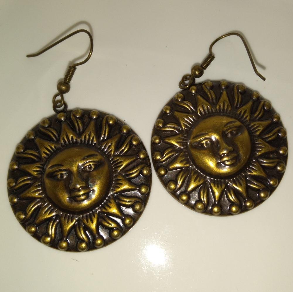 Golden Sun Face Earrings View 3